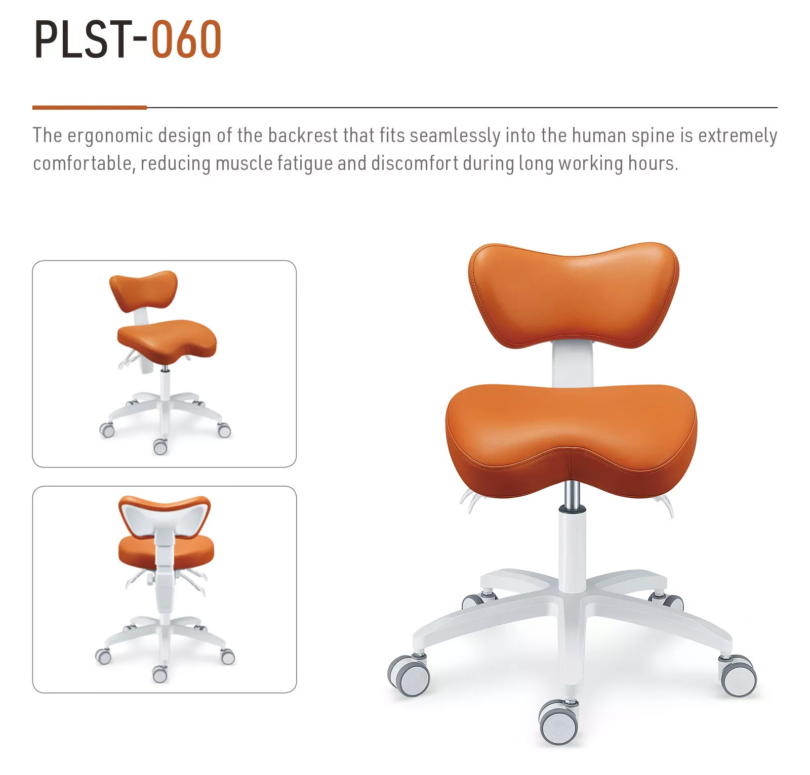 PLST-060 Adjustable Ergonomic Dental Operator Assistant Chair Dental Hygienist Saddle Stools